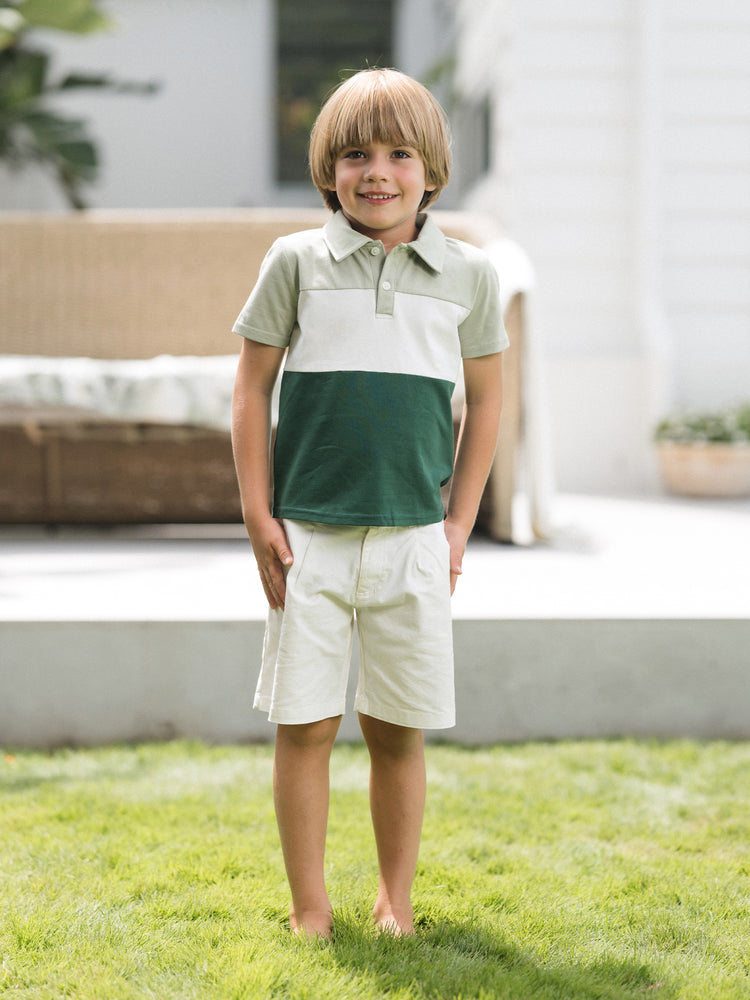 Daddy & Son Outfits Tropical Floral Print Strap Dress or Short-sleeve Colorblock Shirts Set Pale Green