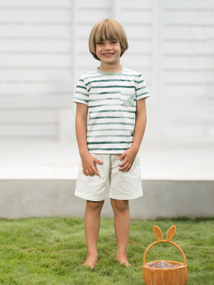 Family Matching Cotton Outfits Set Green Striped T-Shirt and Dress Set for Dad, Mom, Kids & Baby, Perfect for Summer Family Outings & Photos Green