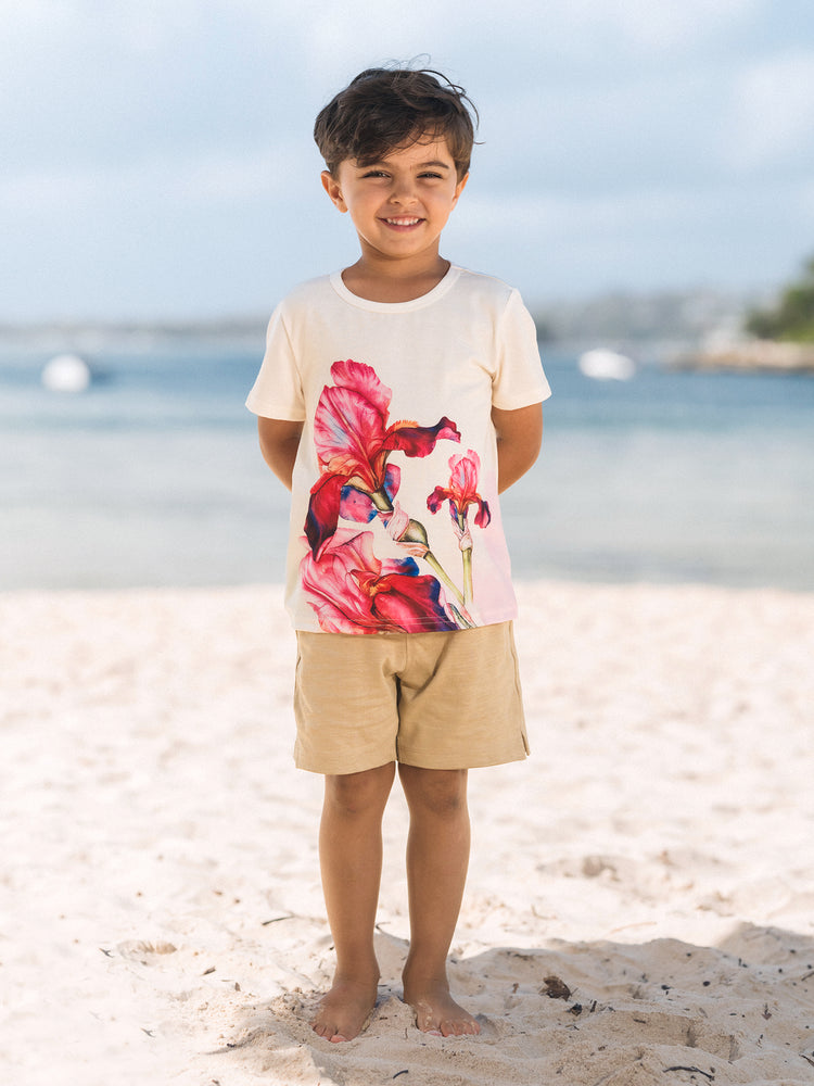 Family Matching Casual Outfit Floral Print T-shirt or Halter Dress Summer Set for Vacation  Apricot