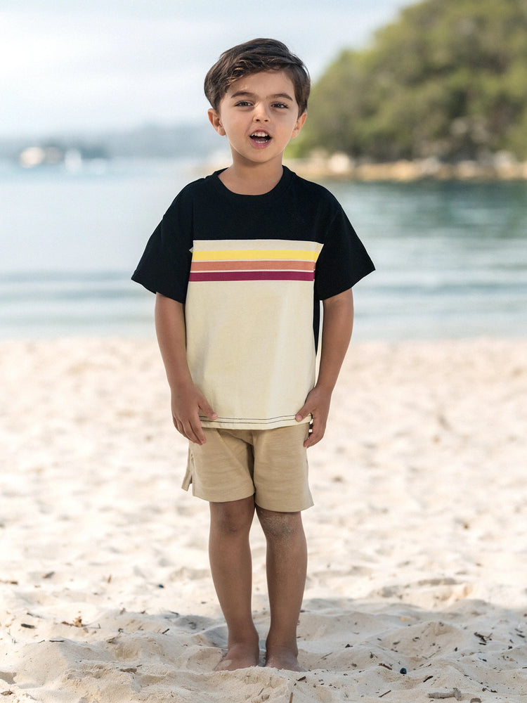 Daddy & Son Set Floral Sleeveless Strappy Dress or Colorblock Short-sleeve T-shirt Black