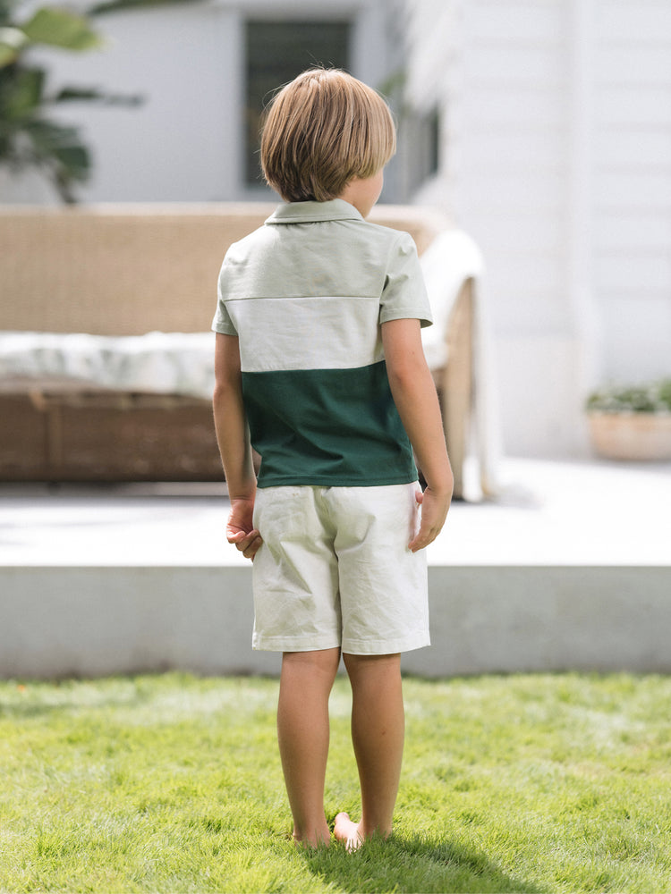 Matching Family Outfits Tropical Floral Print Strap Dress or Short-sleeve Colorblock Shirts Set Pale Green
