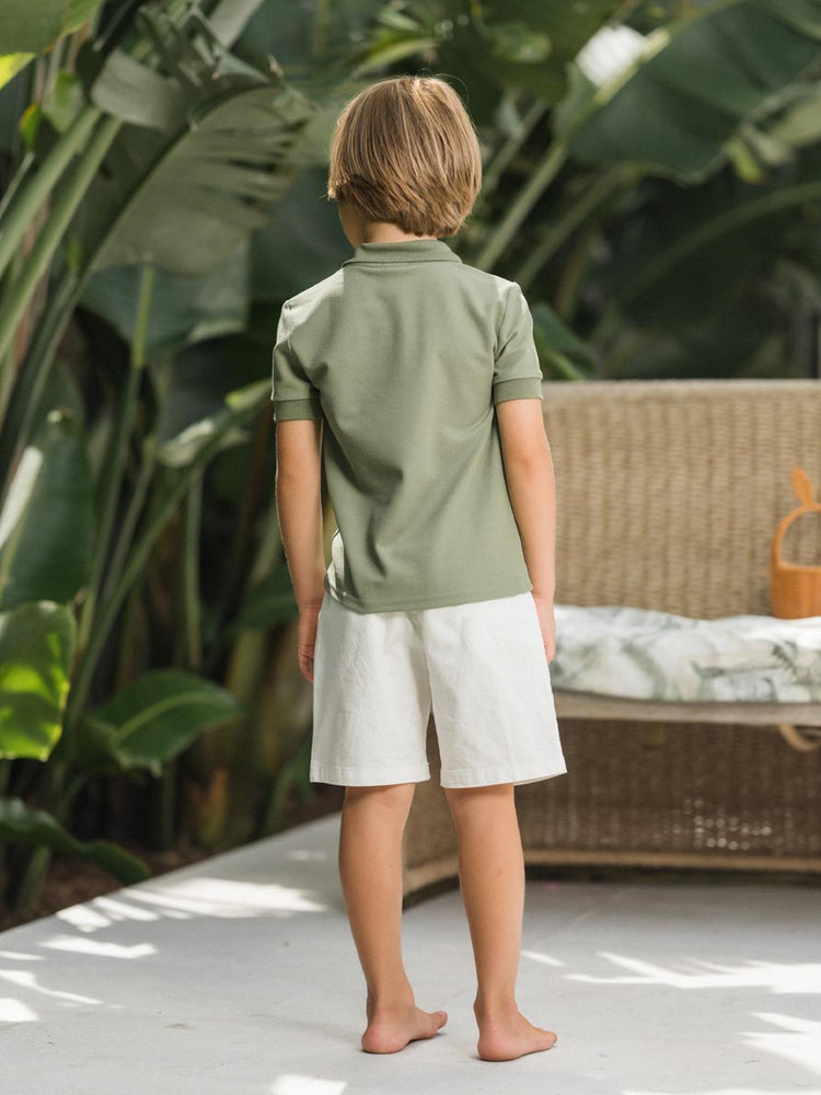 Family Matching Polo Collar Short-sleeve Shirt or V-neck Strappy Mesh Dress  Green