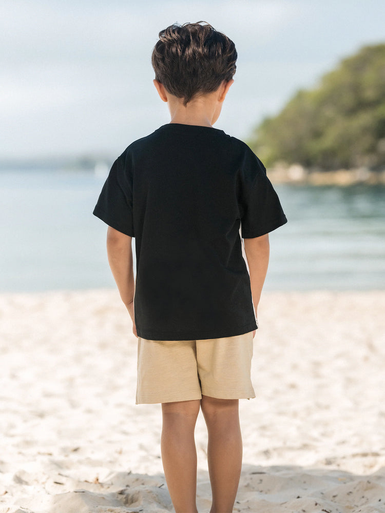 Daddy & Son Set Floral Sleeveless Strappy Dress or Colorblock Short-sleeve T-shirt Black