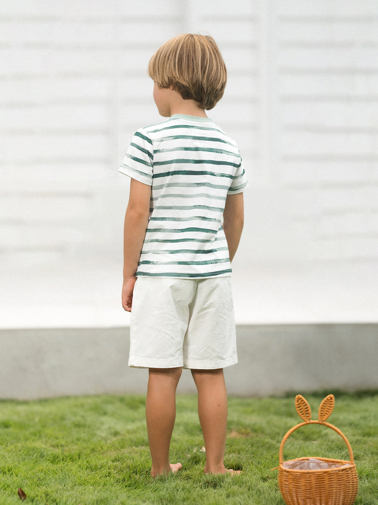 Family Matching Cotton Outfits Set Green Striped T-Shirt and Dress Set for Dad, Mom, Kids & Baby, Perfect for Summer Family Outings & Photos Green