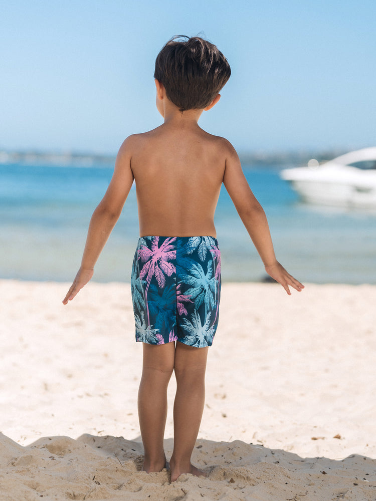 Family Matching Swimsuits Tropical Palm Tree Print, Mommy and Me Ruffle two-piece Swimsuit, Daddy and Son Swim Trunks Set, Beach Vacation Swimwear Turquoise