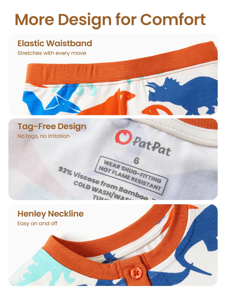 Pyjama 3 pièces en bambou pour garçons, idéal pour Noël ou Halloween, idéal pour les 4 saisons (coupe ajustée), abricot