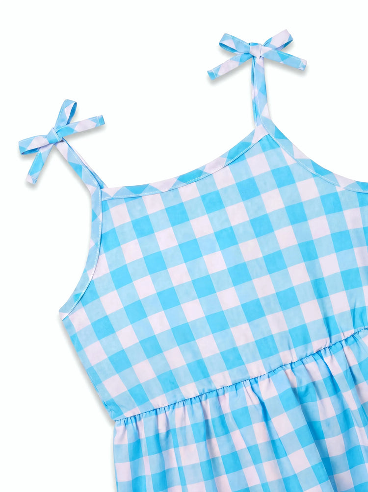 Fresh Market Toddler Girl Checkered Tiered Dress with Bag Blue
