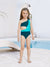 Toddler Girl Colorblock One Shoulder Cut Out One-piece Swimsuit  Deep Turquoise