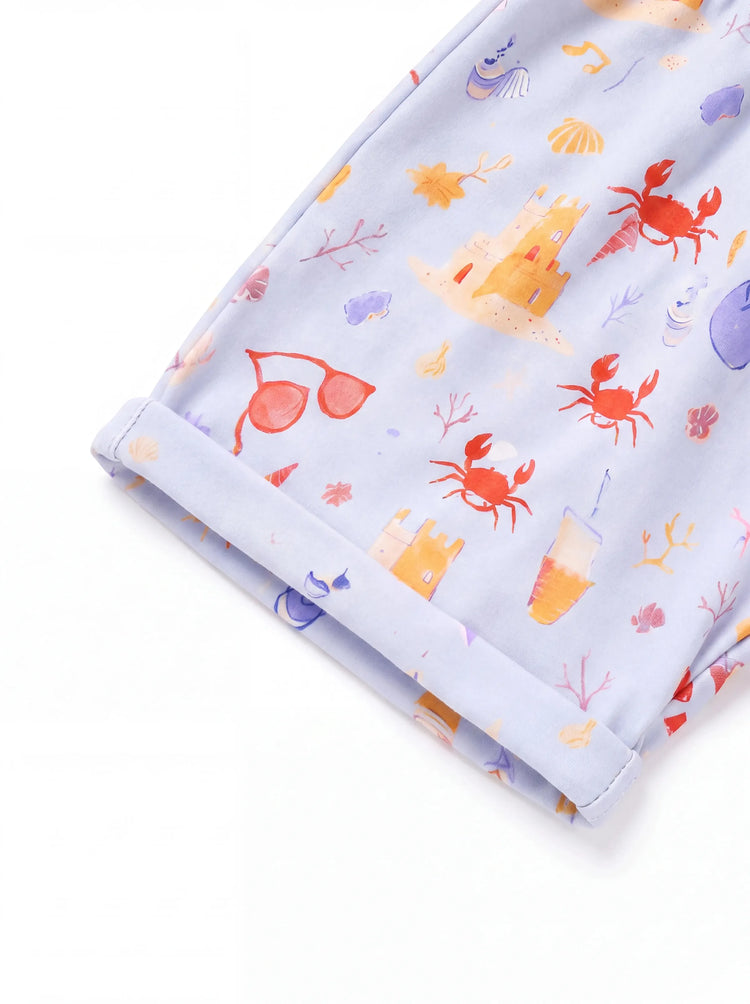 Ocean Vibes Baby Boy Beach Print Shorts Set Light Blue