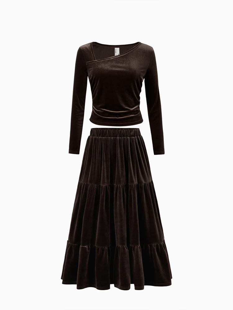 Velvet & Plaid Matching Family Outfits Dad/Son Shirts & Mom/Daughter Velvet Dresses Sets Dark Brown