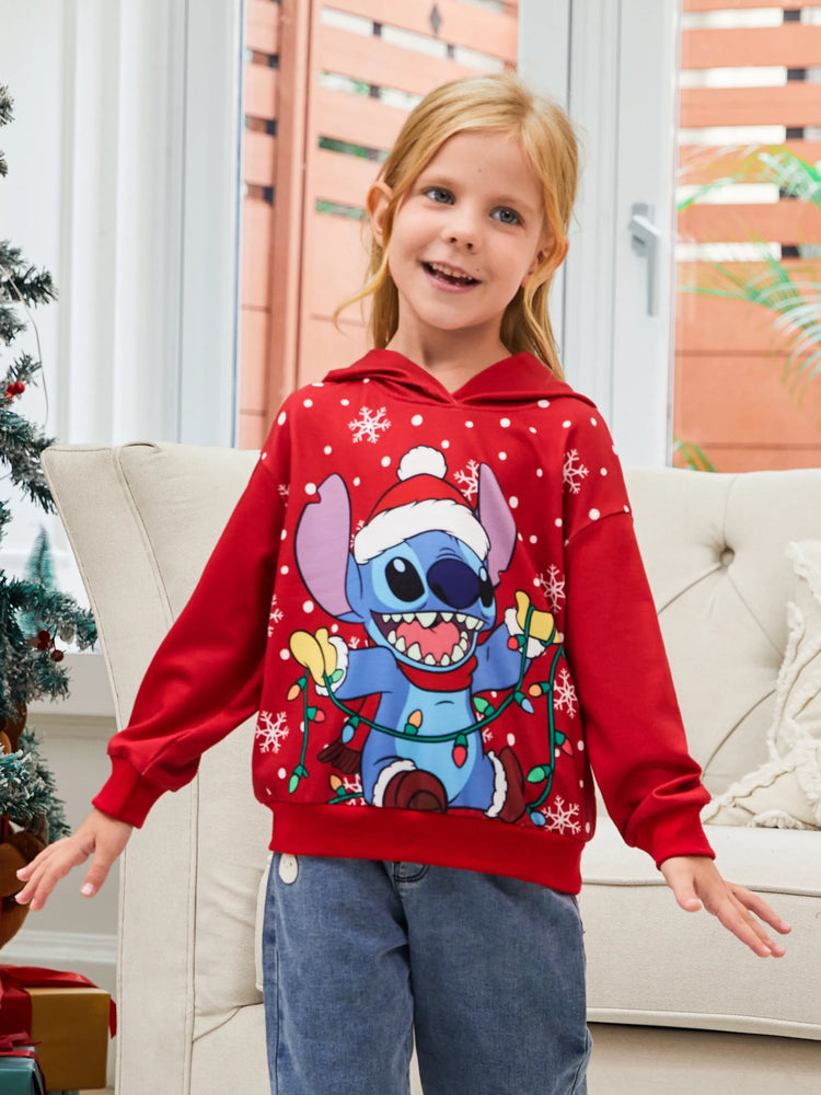 Disney Stitch Family matching 1pc Christmas Snowflake Polka dots Hoodie Red