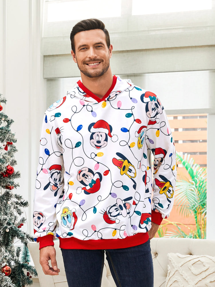 Disney Mickey and Friends Family Matching Christmas Character Allover Hooded Long-sleeve Sweatshirt REDWHITE