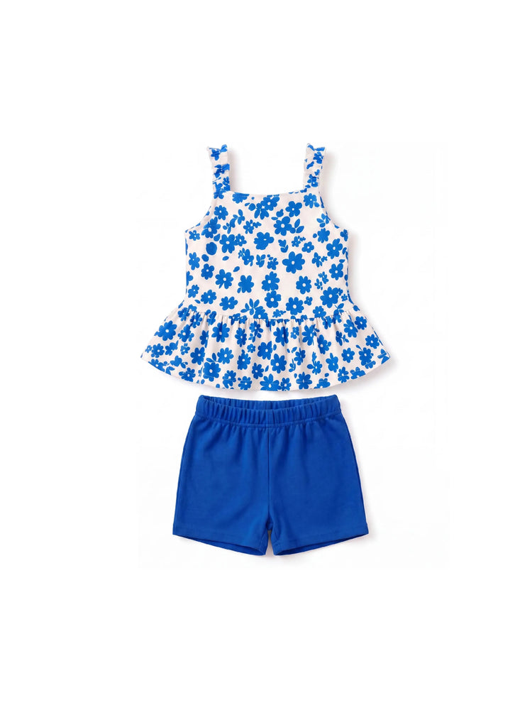 Fresh Market Baby Girl Floral Ruffle Top & Shorts Set Deep Blue
