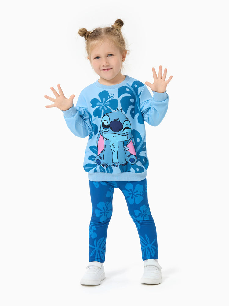 Disney Stitch Toddler/Kids Girl Stitch Ruffled Floral Print Top and Pants Set Blue