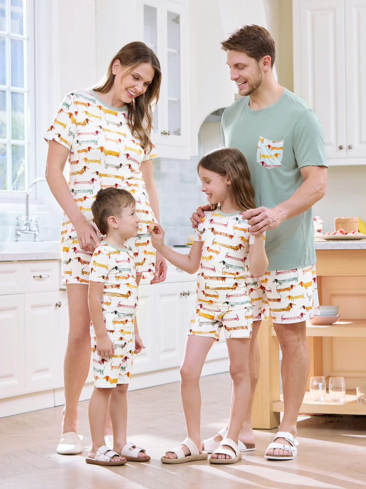 Bamboo Family Pajamas Cute Doggy Patterned Short-sleeve Matching Pajamas Set ( Snug-Fitting for Children ) Multi-color