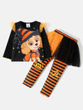 Ensemble 2 pièces Paw Patrol pour petite fille, t-shirt à manches longues et jupe en maille rayée à motif Skye d'Halloween, couleur unie