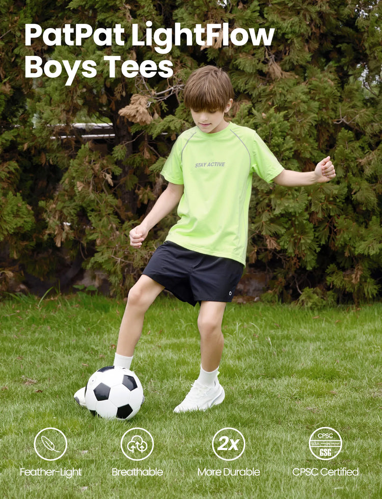 T-shirt de sport à manches courtes PatPat Lightflow Activewear pour garçon, ultra léger et à séchage rapide, vert