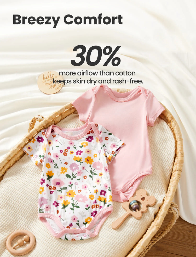 Ensemble de 2 barboteuses unies et imprimées en bambou pour bébé garçon/fille, rose