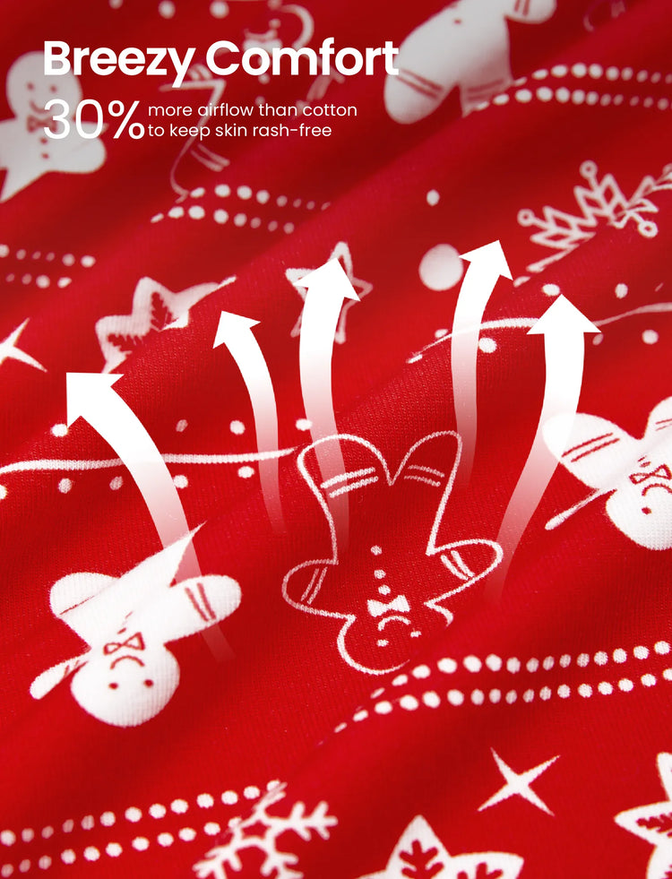 Pyjama de Noël/Halloween 2 pièces en bambou avec imprimé enfantin pour bébé/enfant (coupe ajustée) Rouge