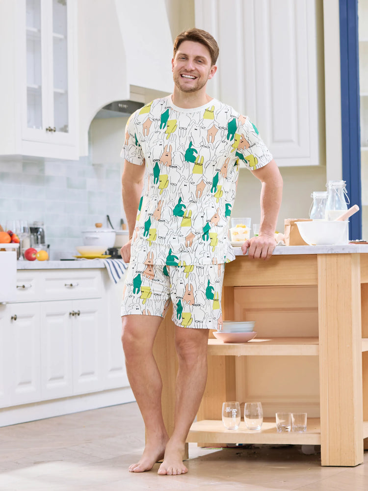 Bamboo Family Pajamas Rabbit Print Short-sleeve Matching Pajama Set (Snug-Fitting for Children) White