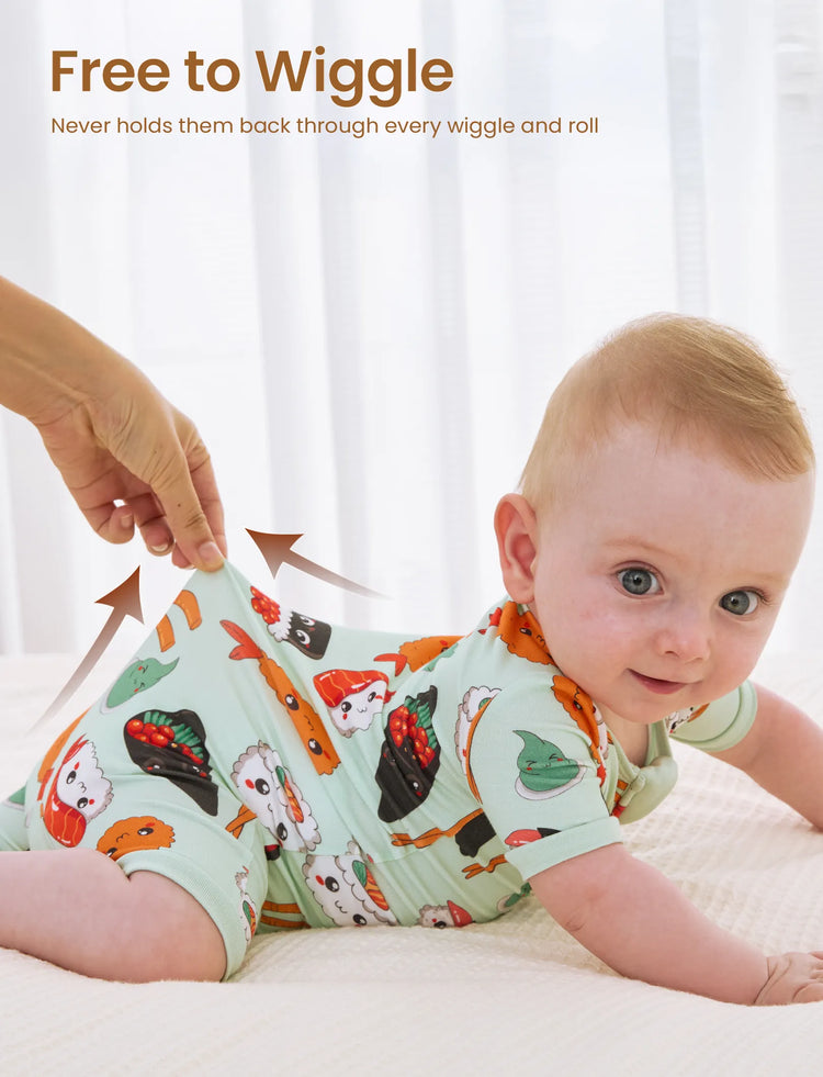 Grenouillère en bambou pour bébé garçon/fille, fermeture éclair à double sens, antidérapante, motif alimentaire enfantin, vêtements de nuit en bambou (bien ajustés)
 Vert