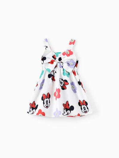 Disney Mickey and Friends Baby Girl Floral Minnie Print Bowknot Dress White