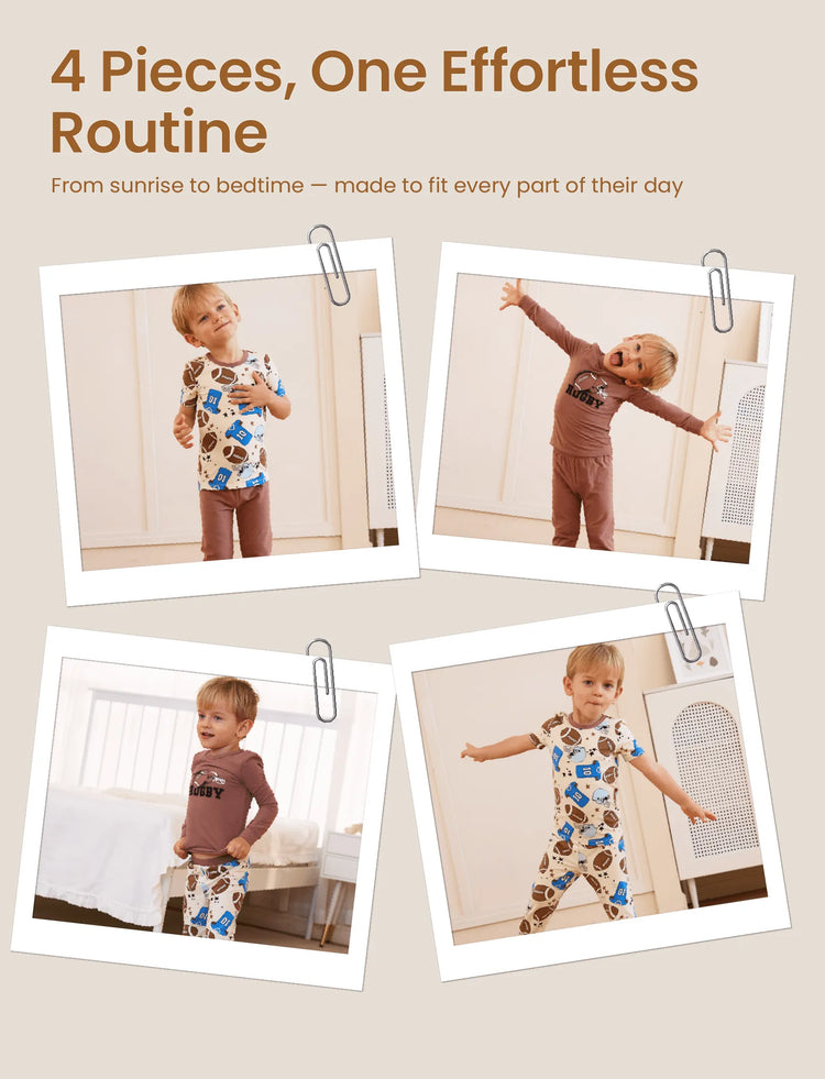 Kleinkind / Kinder 4-teiliger Pyjama aus Bio-Baumwolle 4-in-1 PJ Snug Fit Pjs für Mädchen / Jungen braun