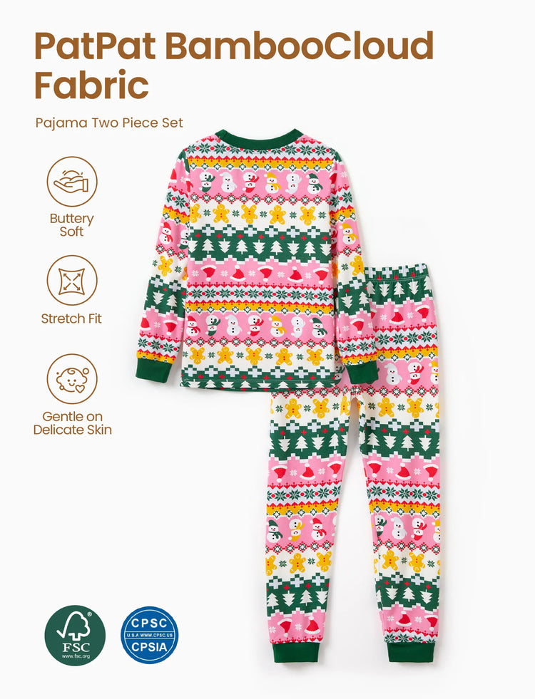 Pyjama de Noël/Halloween 2 pièces en bambou avec imprimé enfantin pour petite fille (coupe ajustée) multicolore