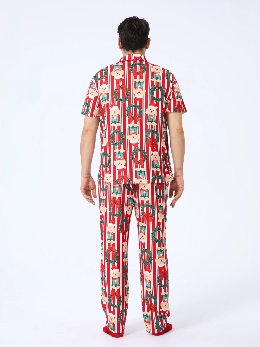 Weihnachten Passendes Familienpyjama-Set Weihnachten Doggy Print Rot Pyjama mit Weihnachtssocken rot