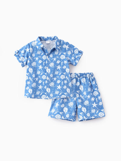 Ocean Vibes Toddler Boy Tropical Shirt & Shorts Set Blue