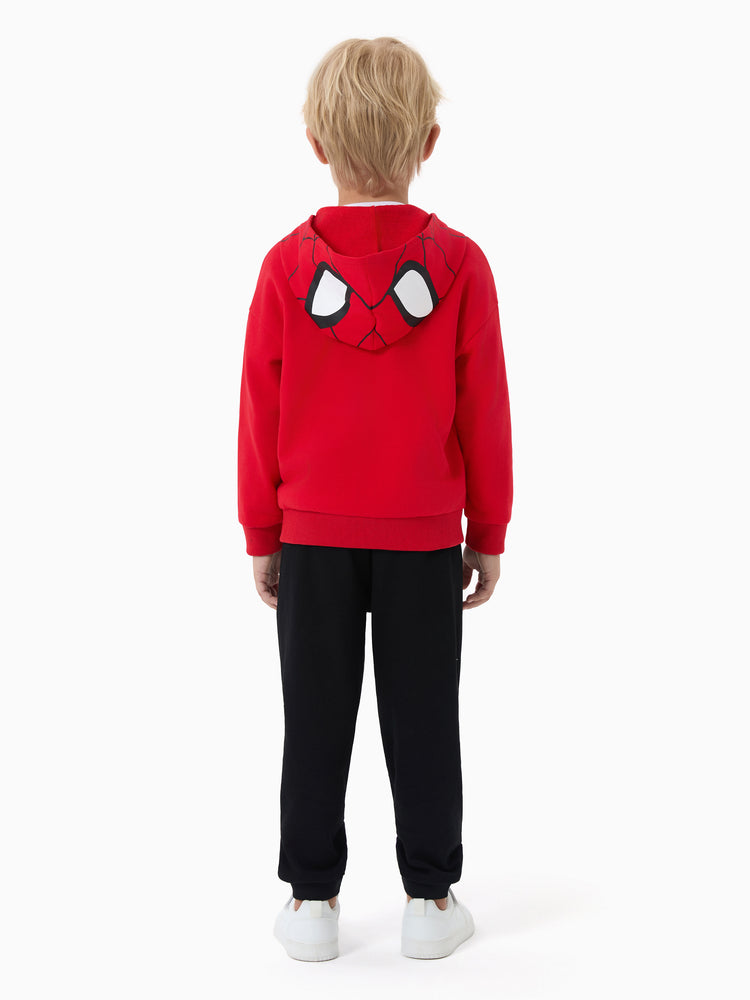 Marvel Toddler/Kids Boy Spider-Man Mask Pattern Zipper Kangaroo Pocket hooded Jacket Red