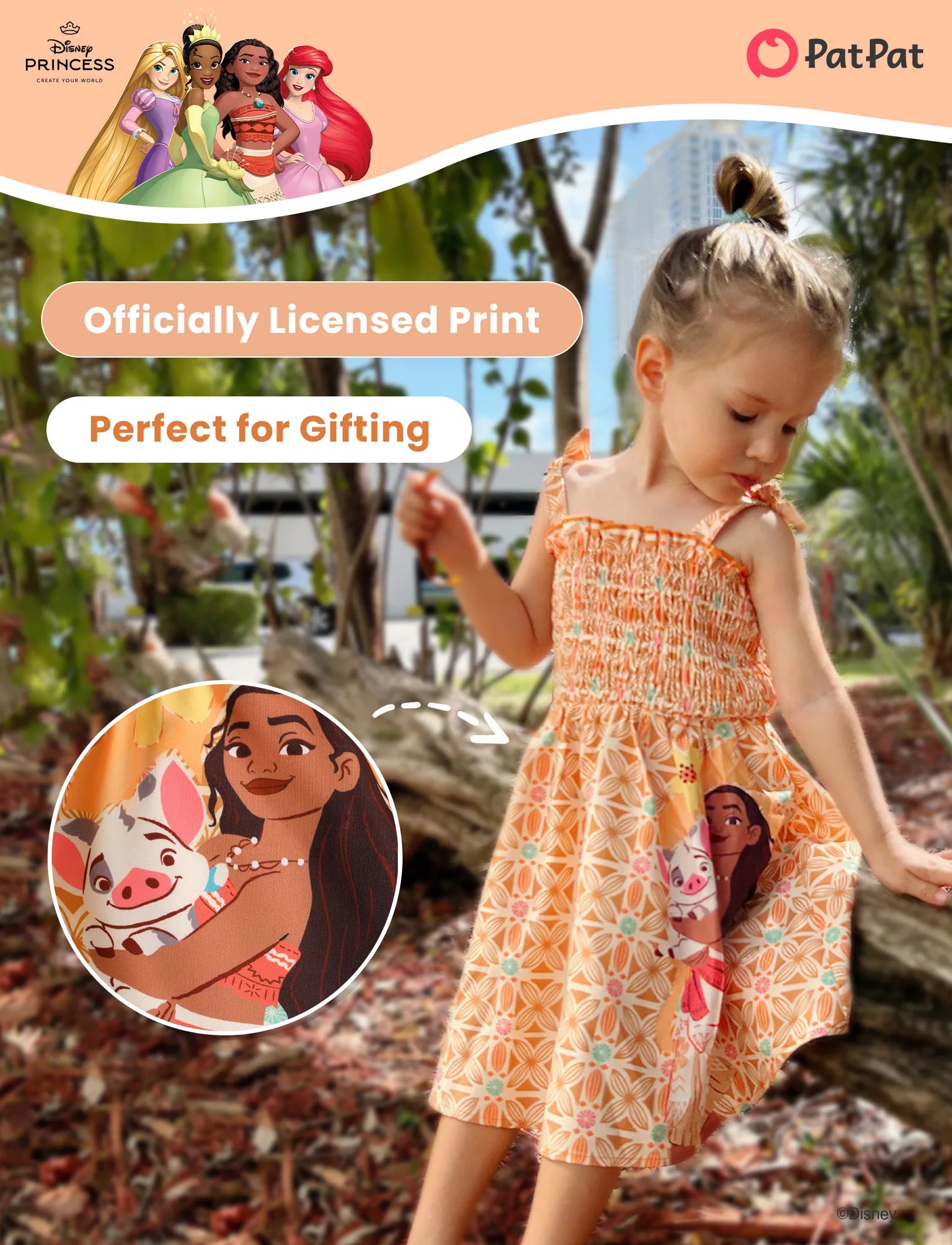 Disney Princess Toddler Girl Moana Smocking Dress Orange, Orange / 3 Years Disney Princess Toddler Girl Moana Smocking Dress Orange, Orange / 3 Years