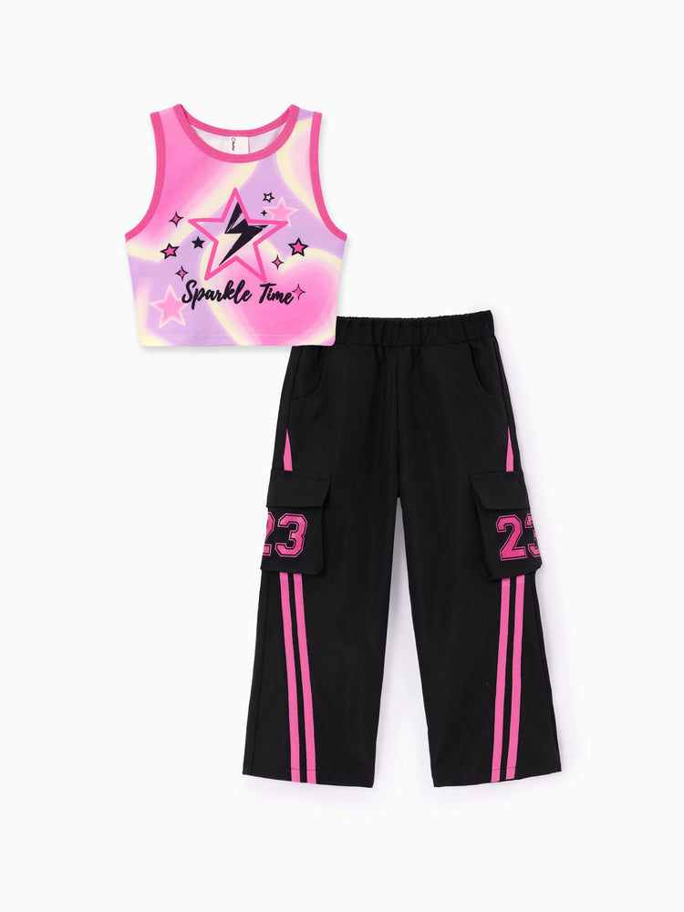 NEON Pop Toddler/Kid Girl Cargo Pants Set Hot Pink