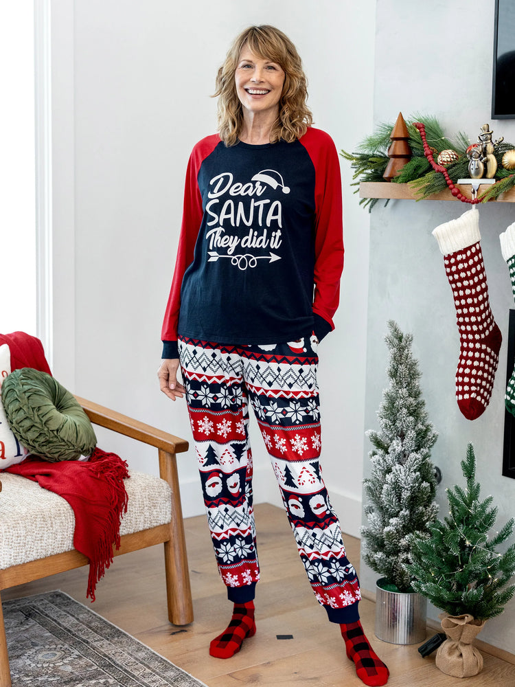 Weihnachten Passender Familienpyjama Set Glow In The Dark Santa Claus Print PJS mit Weihnachtssocken tiefblau