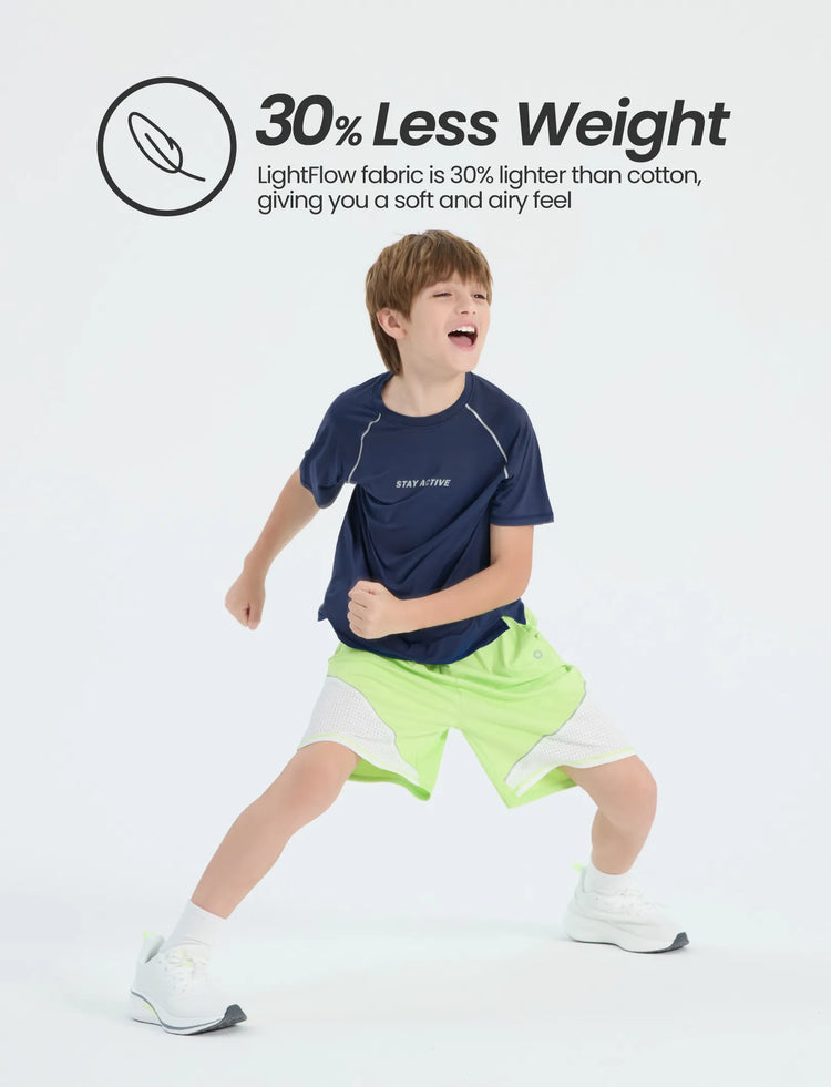 T-shirt de sport à manches courtes PatPat Lightflow Activewear pour garçon, ultra léger et à séchage rapide, bleu foncé