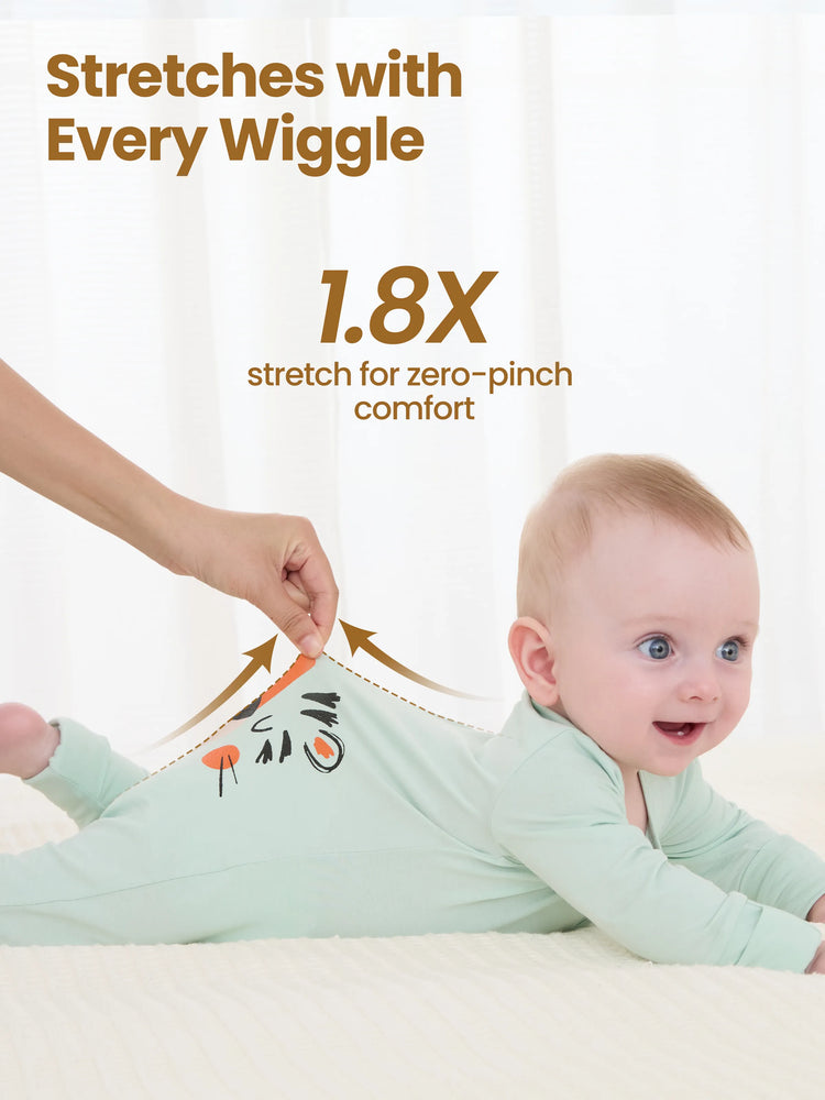 Bambus Baby Junge / Mädchen Kindliches Tiermuster 2-Wege-Reißverschluss Strampler Footie  grün