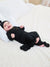 Bamboo infant sleeping gown with matching hat, black.