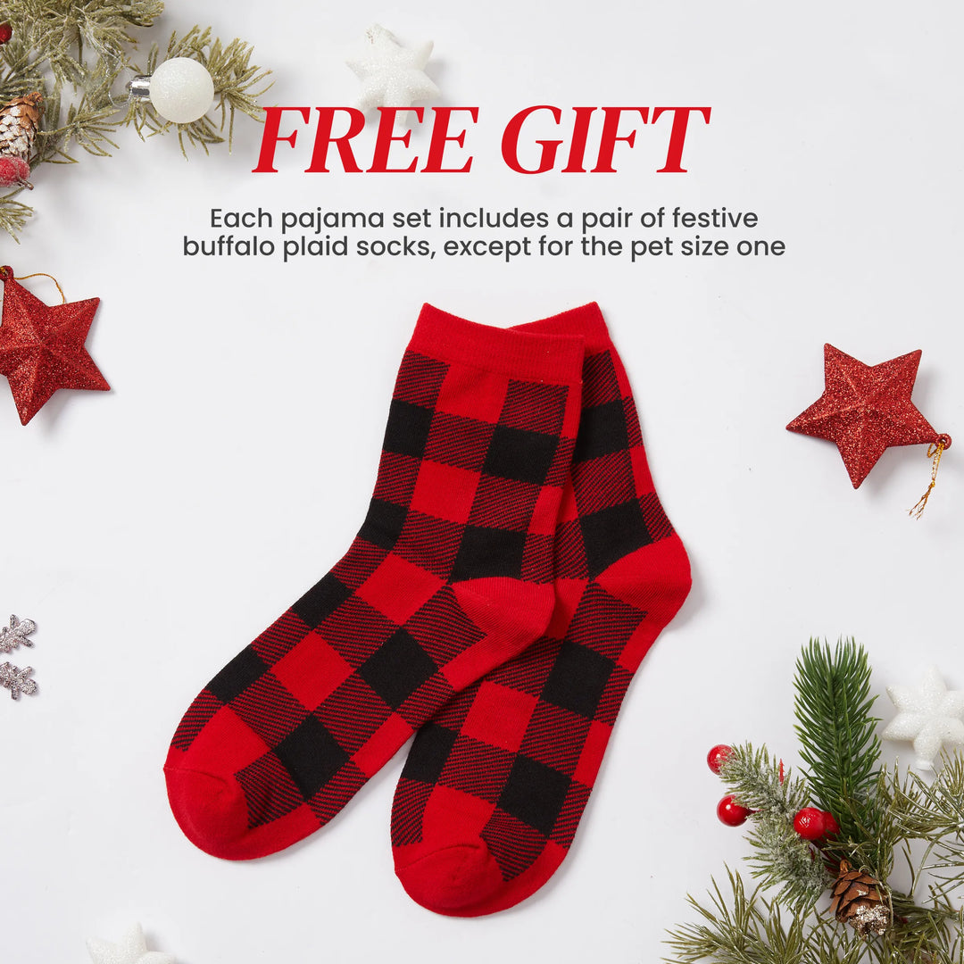 Conjunto de pijama familiar navideño a juego, pijama con estampado de cuadros navideños de jengibre y calcetines navideños rojos