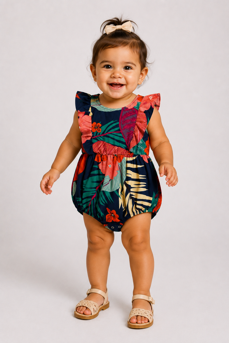 Mommy and Me Family Matching Sets Floral Panel Black tee and V-neck Strap Dress with Hidden Snap  Deep Blue