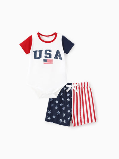 Ensemble sportif 2 pièces bébé garçon pour la fête de l'Indépendance, body USA patriotique avec short, blanc