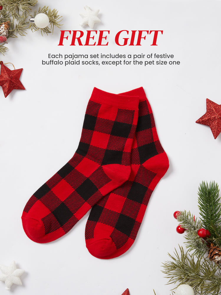 Ensemble pyjama de Noël à manches longues et imprimé bonhomme en pain d'épices avec chaussettes de Noël kaki