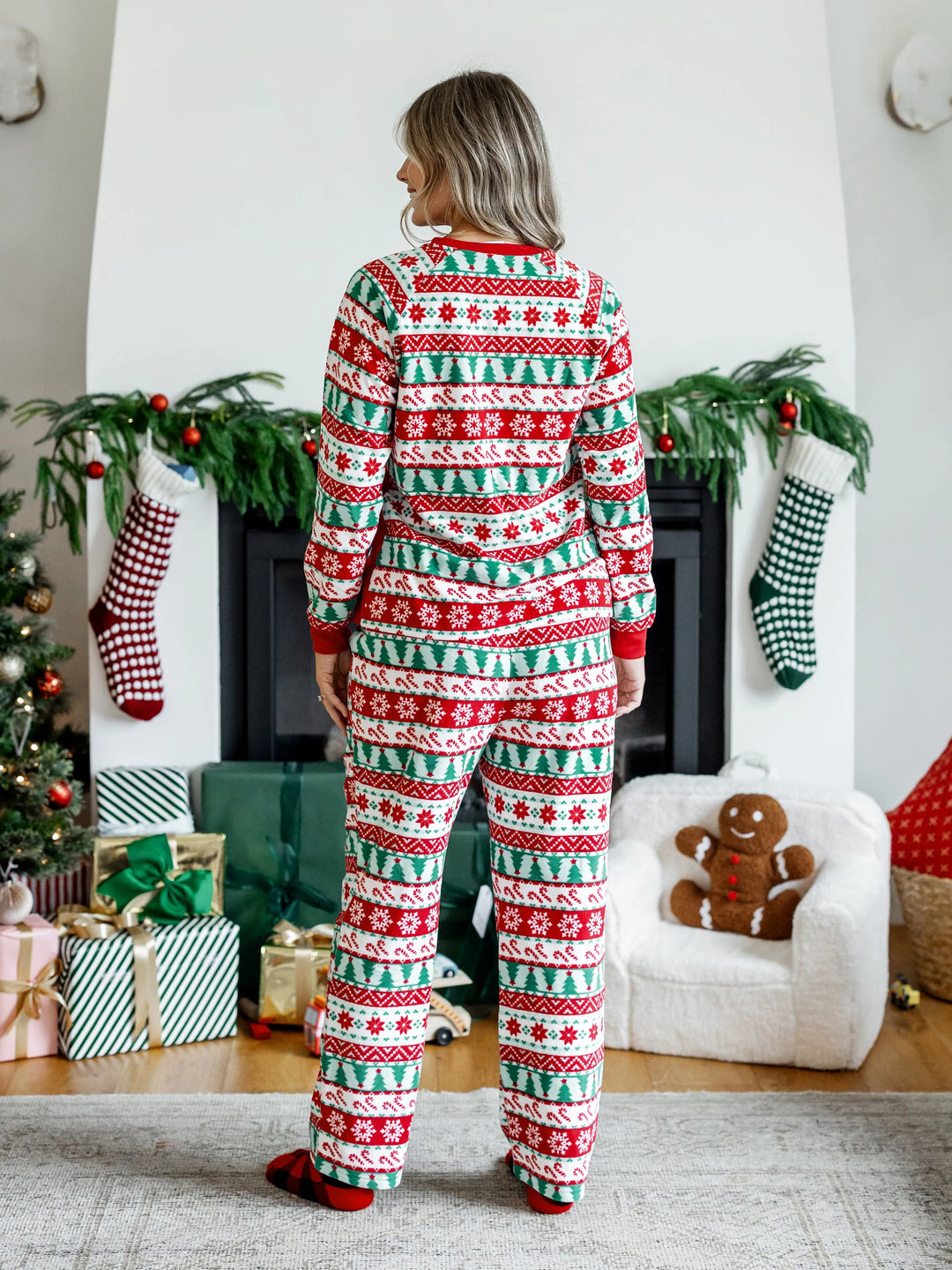 Frosty the Snowman Christmas Family Matching Fair Isle Pattern Polar Fleece Pajamas Set Red
