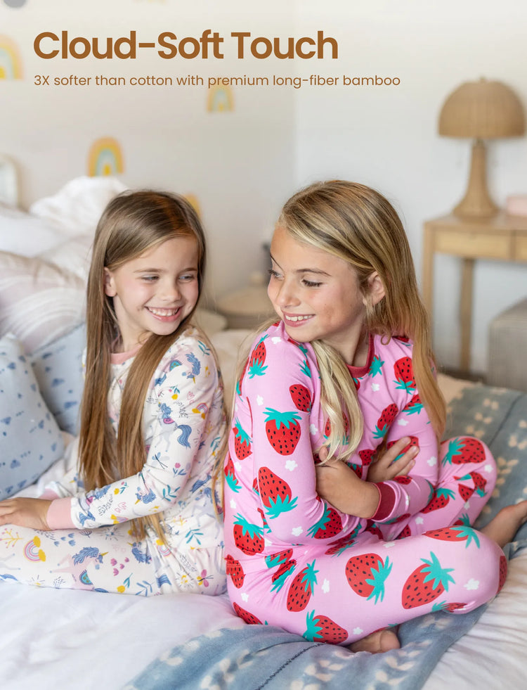 Christmas / Halloween Pajama 2-Piece Upgraded Thick Bamboo Pajama Set With Childlike Print for Toddler / Kids Girl (Snug-Fitting) Red