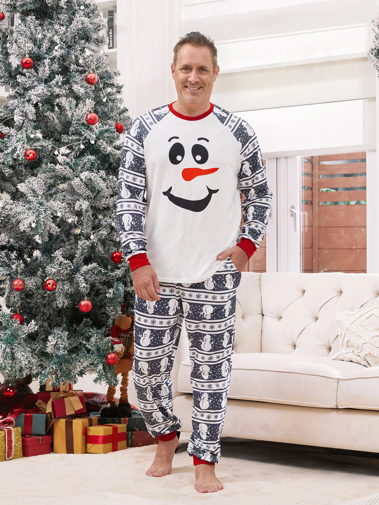 Pyjama de Noël assorti, motif bonhomme de neige, manches longues, chaussettes de Noël, gris foncé