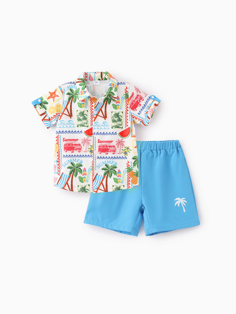 Ocean Vibes Toddler Boy Tropical Shirt & Shorts Set Yellow