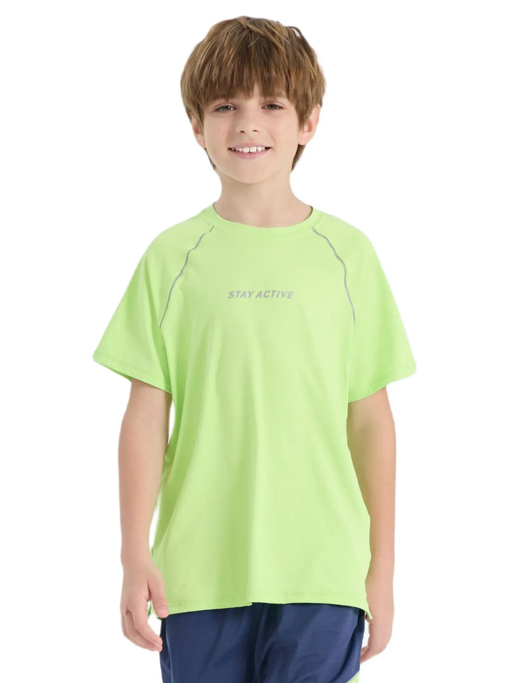 T-shirt de sport à manches courtes PatPat Lightflow Activewear pour garçon, ultra léger et à séchage rapide, vert