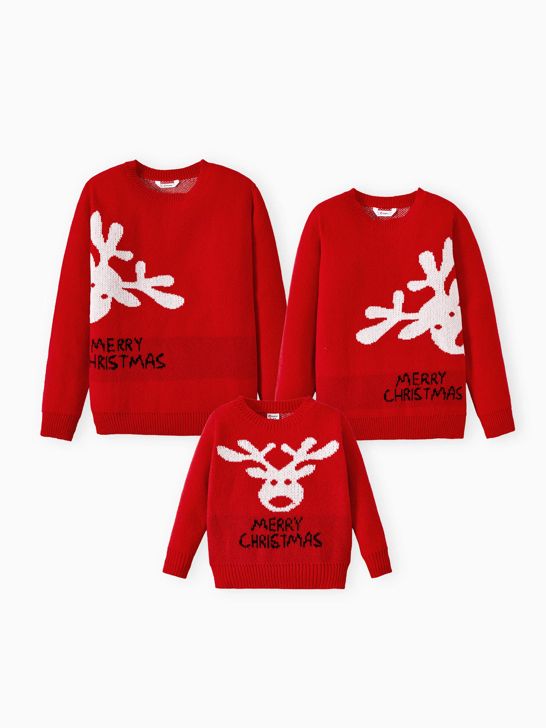 Christmas Family Matching Tops Childlike Christmas Reindeer Print Long Sleeve Sweater Red