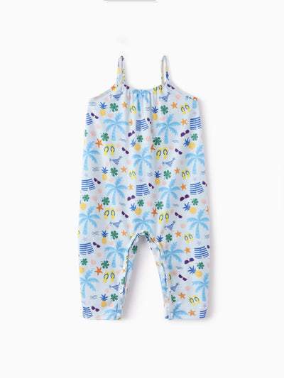 Ocean Vibes Baby Girl Tropical Sleeveless Romper Blue