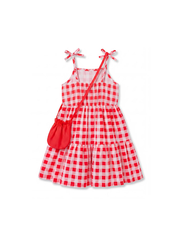 Fresh Market Toddler Girl Checkered Tiered Dress with Bag Red