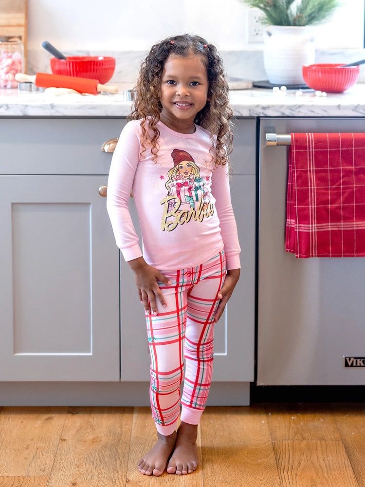 Ensemble pyjama ajusté Barbie Noël Maman et coton bio rose